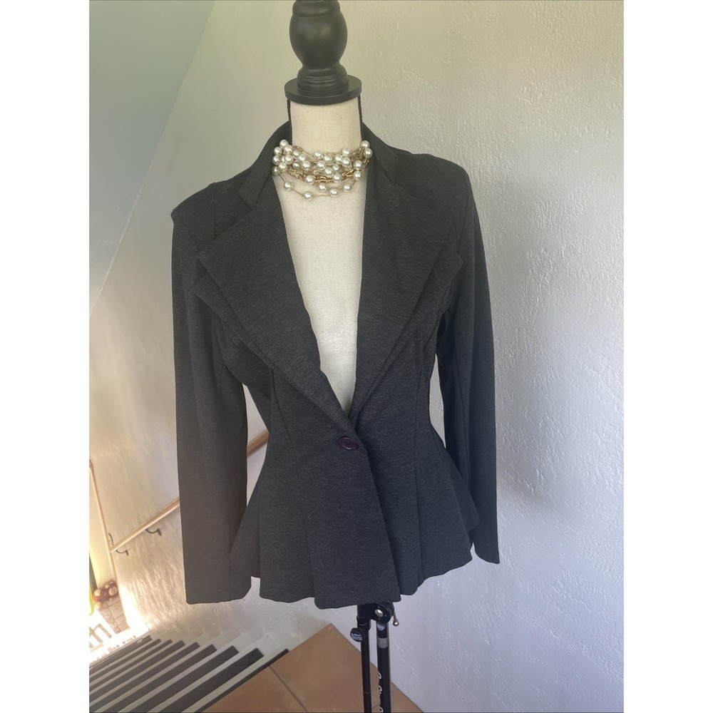Hybrid & Company Women's Blazer XL Gray Front Button Soft Lightweight Stretch -